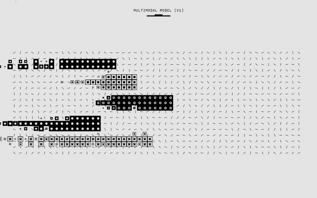 Gráfico abstrato em preto e branco com padrão de modelo multimodal com várias formas