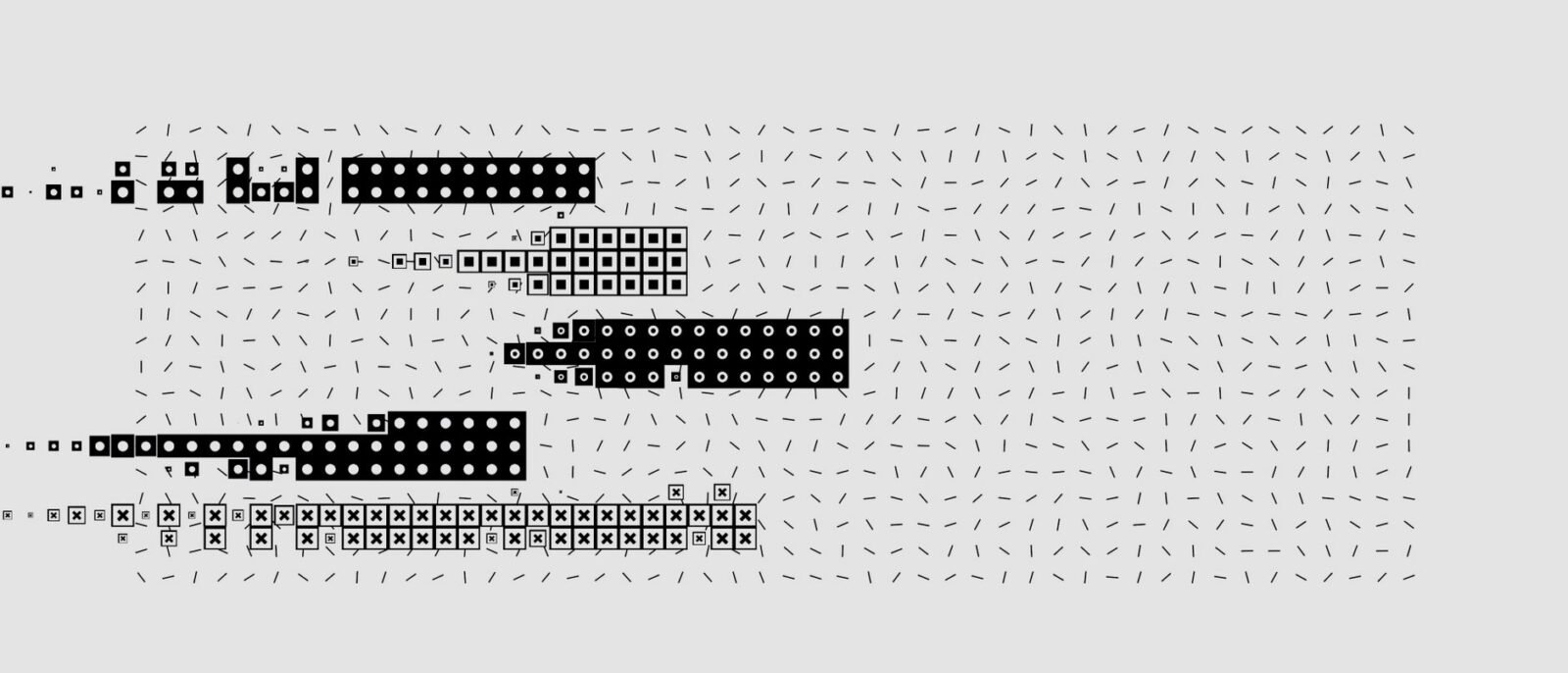 Gráfico abstrato em preto e branco com padrão de modelo multimodal com várias formas